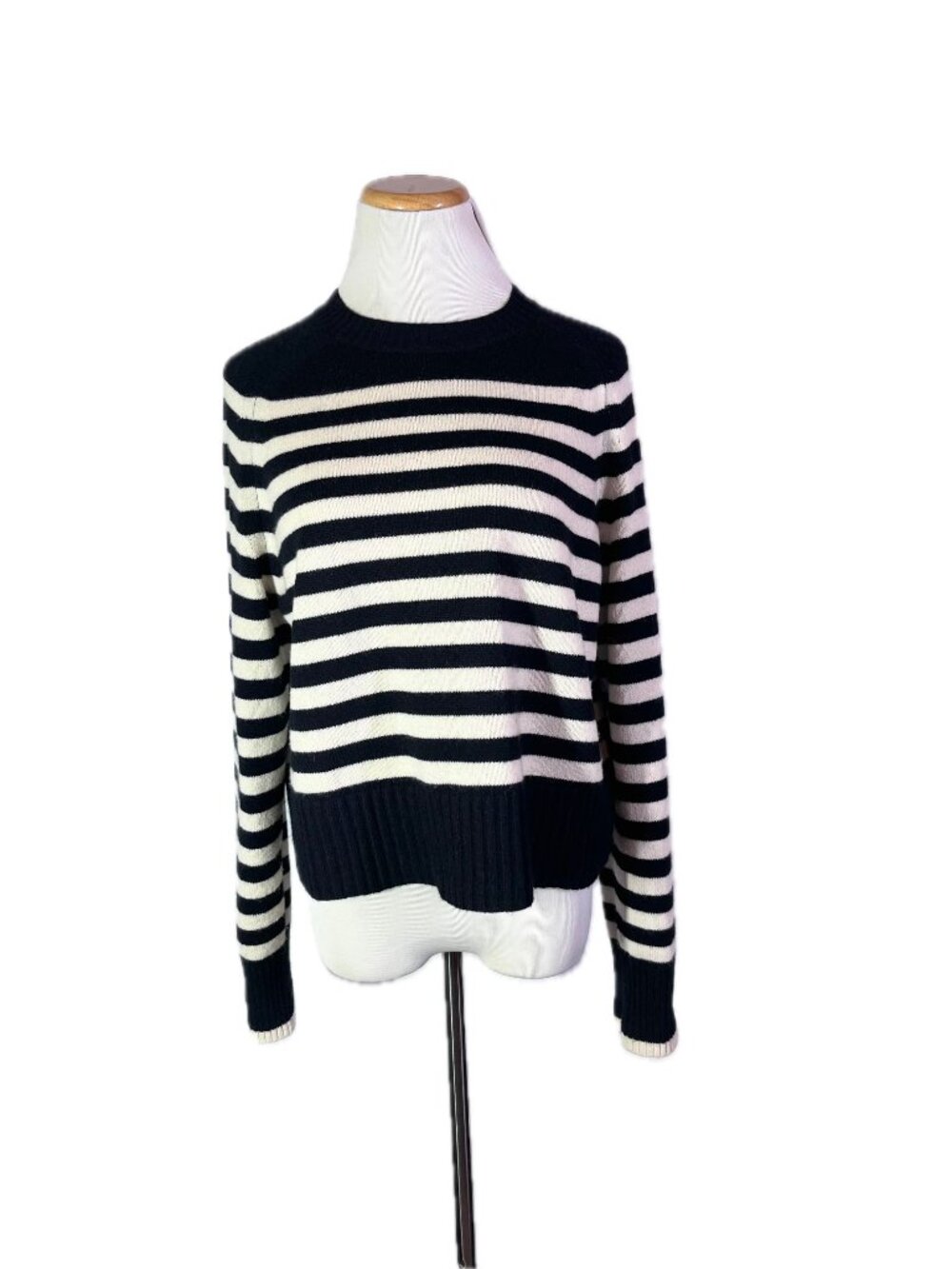 Everlane Size S Striped The Boxy Crew in Cashmere Sweater Cream Black